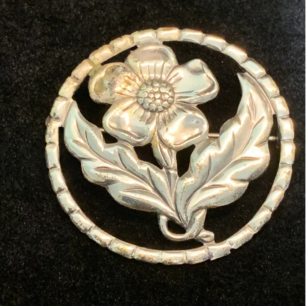 Vintage Sterling Silver Floral Brooch Round Openwork Flower Pin 6.8g 1.25